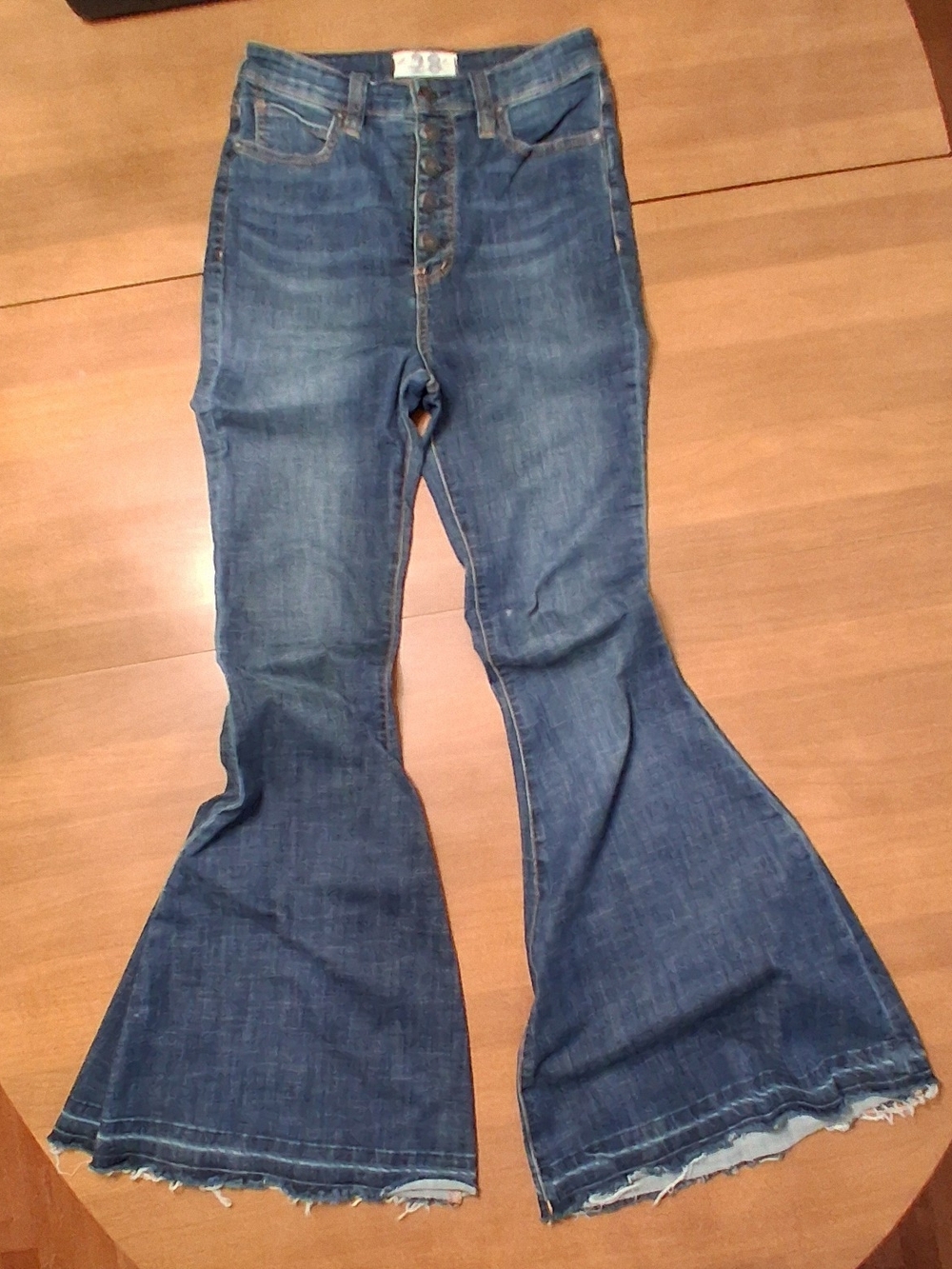 We The Free Distressed Dark Blue High-Rise Flare Jeans